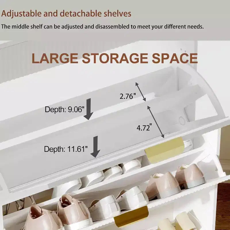 GustoWave Modern Fluted Slim Shoe Storage Cabinet Organizer with 3 Flip Drawers for Apartment