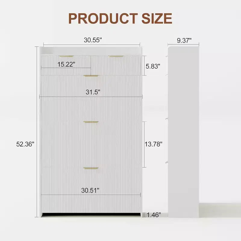 GustoWave Modern Fluted Slim Shoe Storage Cabinet Organizer with 3 Flip Drawers for Apartment