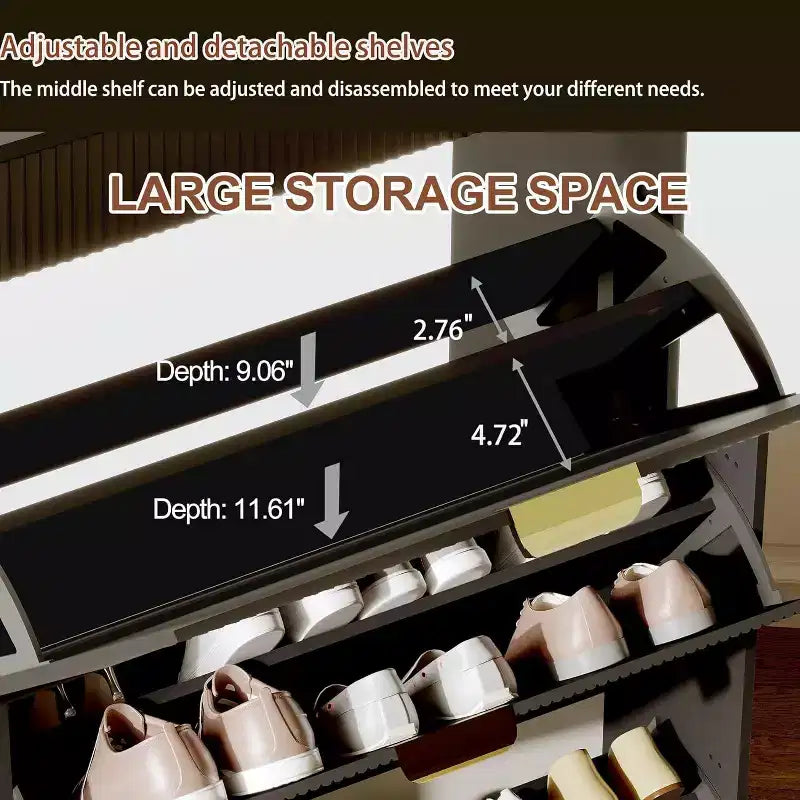 GustoWave Modern Fluted Slim Shoe Storage Cabinet Organizer with 3 Flip Drawers for Apartment