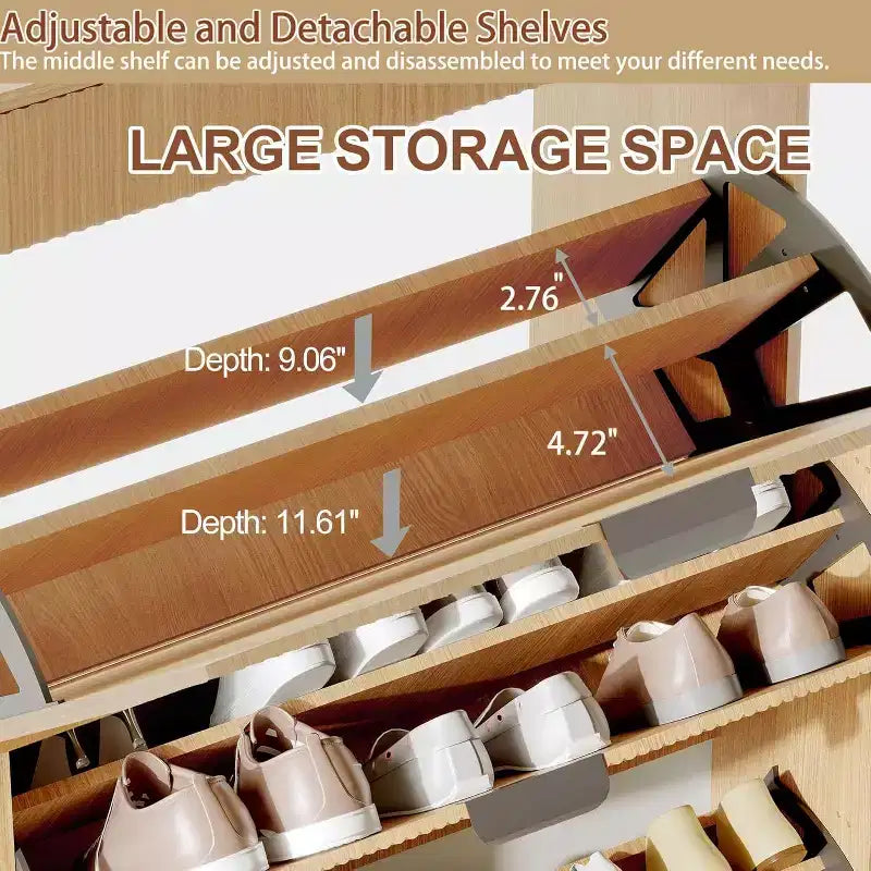 GustoWave Modern Fluted Slim Shoe Storage Cabinet Organizer with 3 Flip Drawers for Apartment