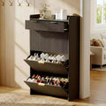 GustoWave Modern Fluted Slim Shoe Storage Cabinet Organizer with 3 Flip Drawers for Apartment