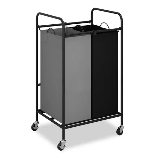 2-Bag Laundry Sorter Cart, 80L Rolling Laundry Hamper with Lockable Wheels 2 Section Large Basket Organizer for Dirty Clothes & Toys