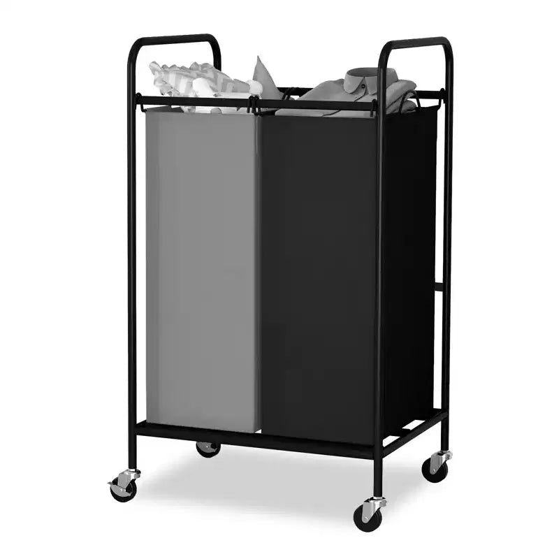 2-Bag Laundry Sorter Cart, 80L Rolling Laundry Hamper with Lockable Wheels 2 Section Large Basket Organizer for Dirty Clothes & Toys