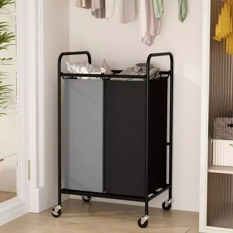 2-Bag Laundry Sorter Cart, 80L Rolling Laundry Hamper with Lockable Wheels 2 Section Large Basket Organizer for Dirty Clothes & Toys