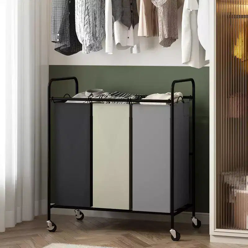 2-Bag Laundry Sorter Cart, 80L Rolling Laundry Hamper with Lockable Wheels 2 Section Large Basket Organizer for Dirty Clothes & Toys
