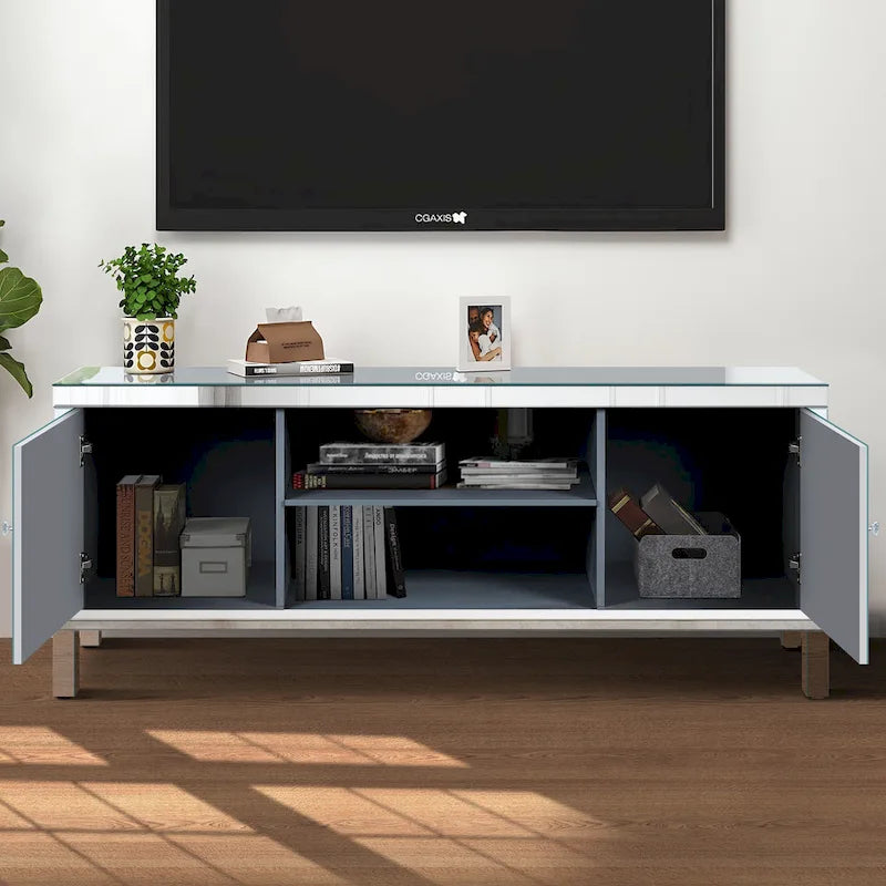 59 TV Stand with Diamond-Shaped Mirror Doors and Storage for TVs Up to 65