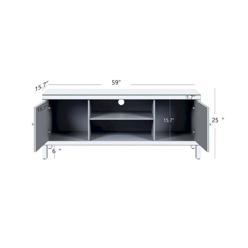 59 TV Stand with Diamond-Shaped Mirror Doors and Storage for TVs Up to 65