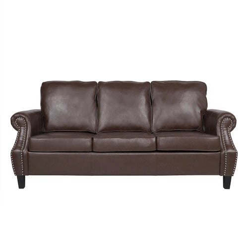 80 Modern Faux Leather 3-Seater Sofa with Birch Legs and Nailheads