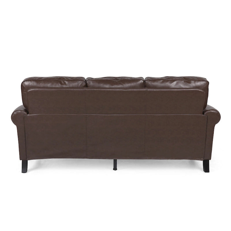 80 Modern Faux Leather 3-Seater Sofa with Birch Legs and Nailheads