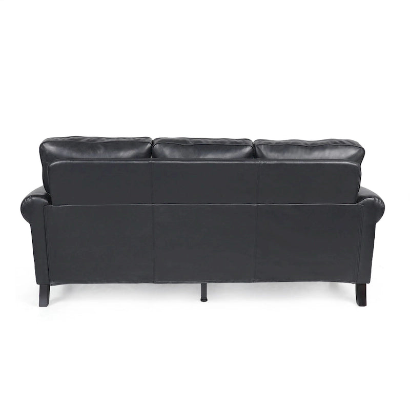 80 Modern Faux Leather 3-Seater Sofa with Birch Legs and Nailheads