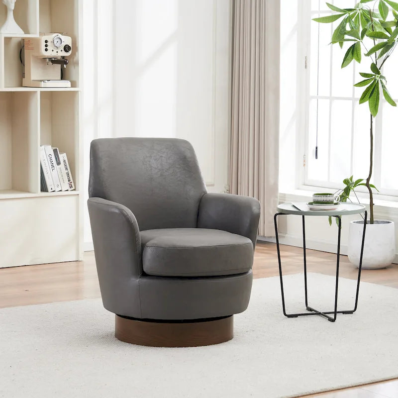 29.3 Upholstered Swivel Barrel Chair with Stainless Steel Base