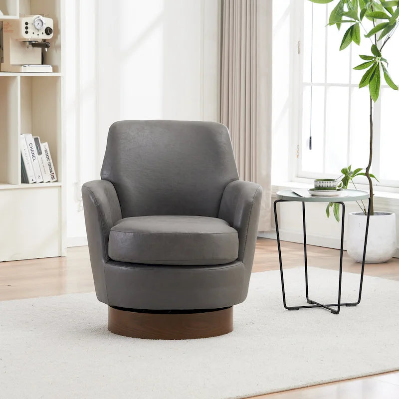 29.3 Upholstered Swivel Barrel Chair with Stainless Steel Base