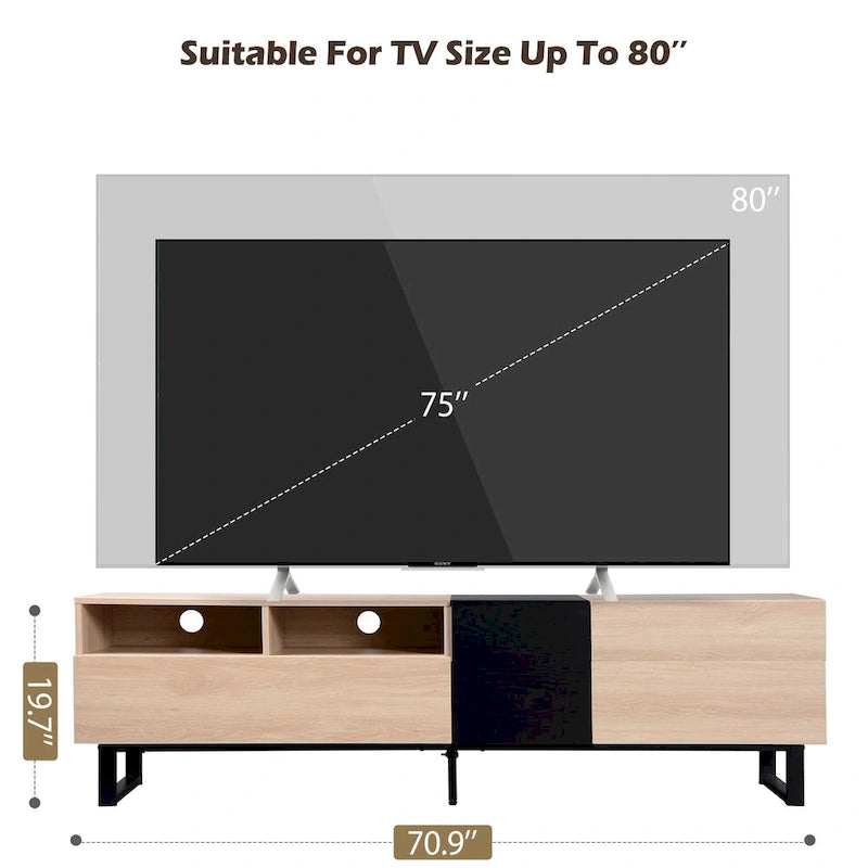 Natural+Black 70.9 TV Stand with Double Storage for 80 TVs