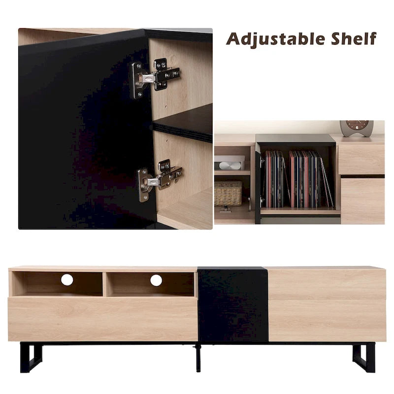 Natural+Black 70.9 TV Stand with Double Storage for 80 TVs