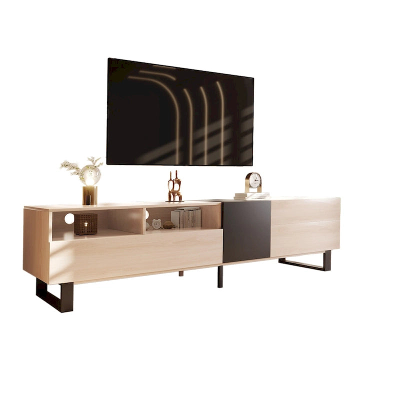 Natural+Black 70.9 TV Stand with Double Storage for 80 TVs