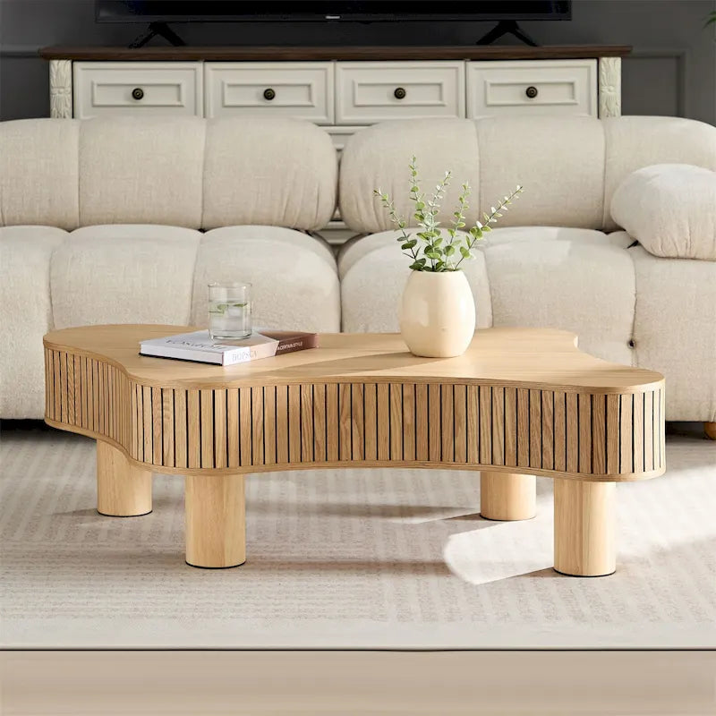 42.52 Inch Modern Wooden Handcraft Drum Coffee Table