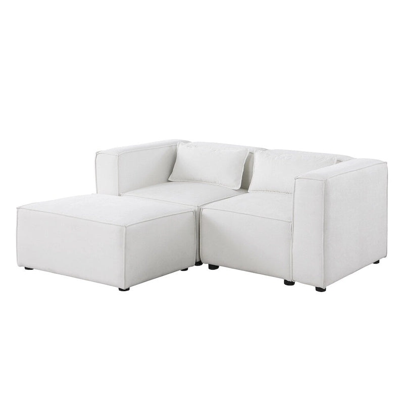Chenille Fabric Sofa with Legs and Ottoman