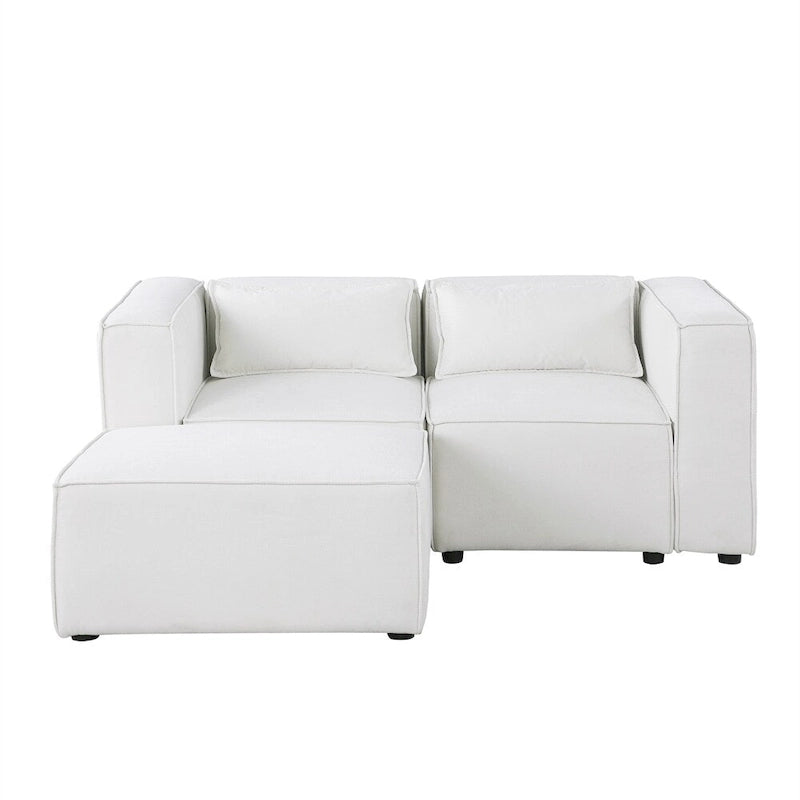 Chenille Fabric Sofa with Legs and Ottoman