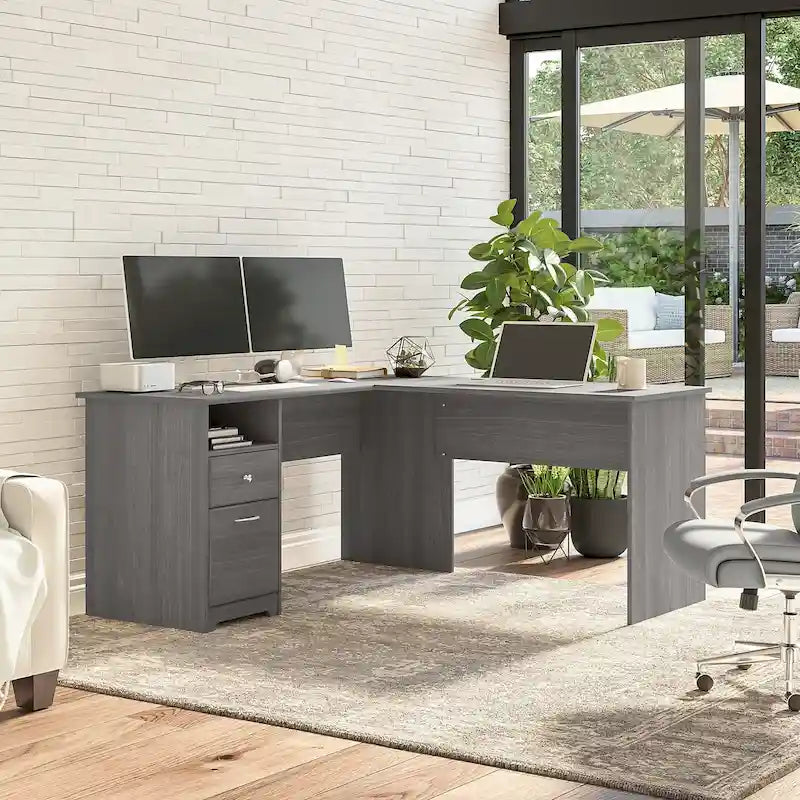 Cabot 60W L-Desk with Hutch and Drawers by Bush Furniture