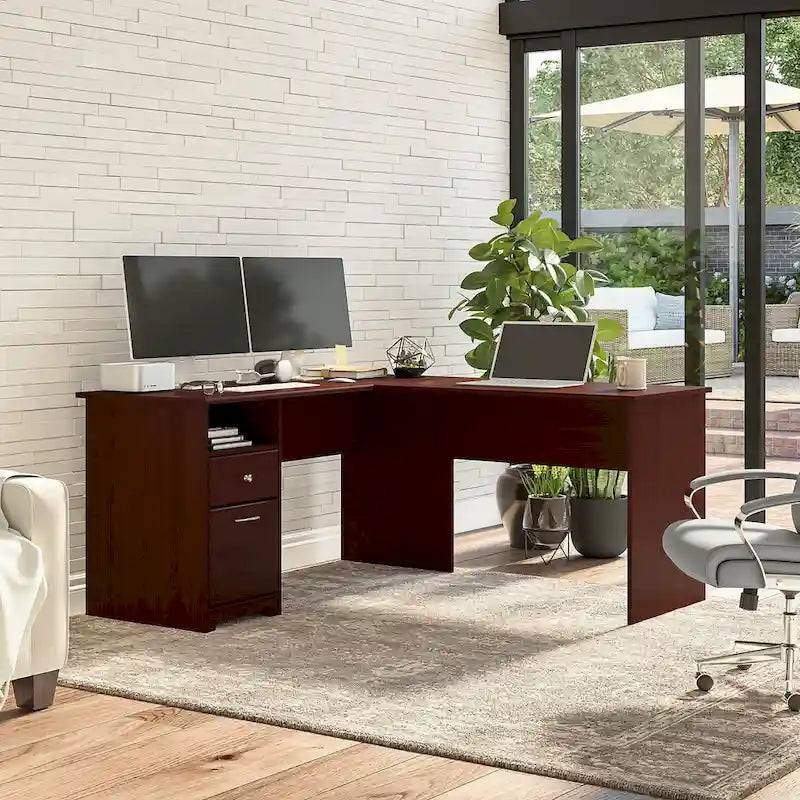 Cabot 60W L-Desk with Hutch and Drawers by Bush Furniture