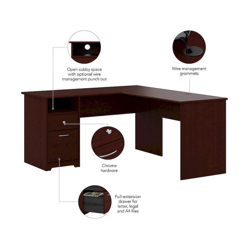 Cabot 60W L-Desk with Hutch and Drawers by Bush Furniture