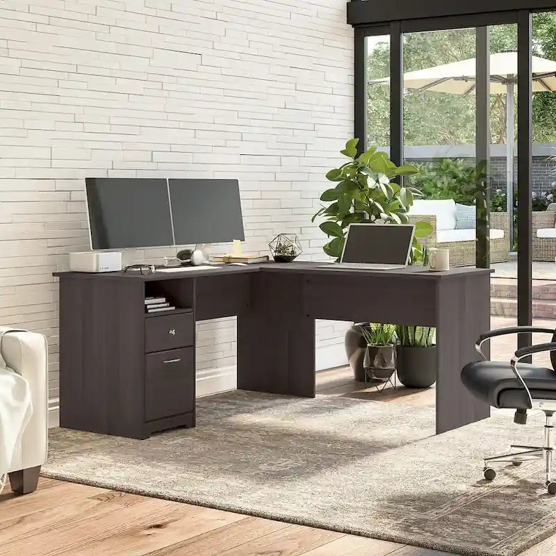 Cabot 60W L-Desk with Hutch and Drawers by Bush Furniture