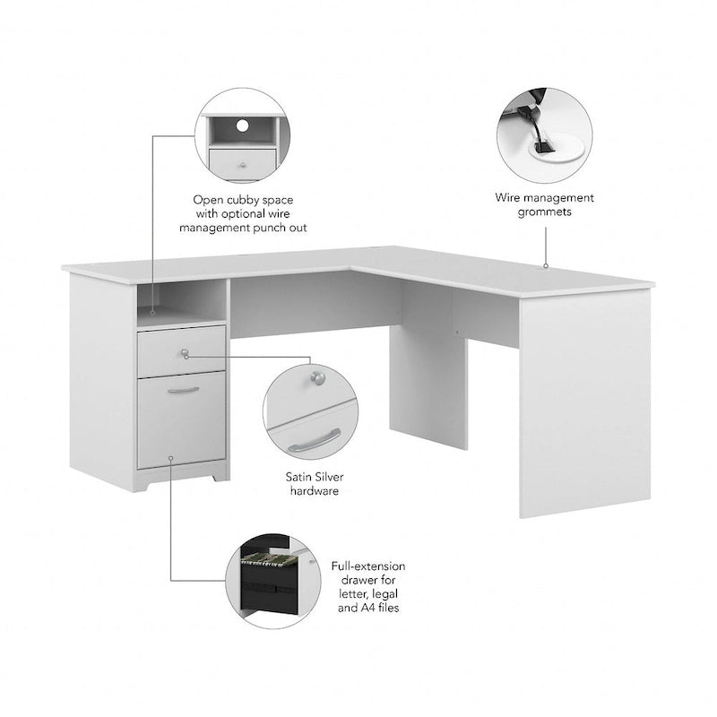 Cabot 60W L-Desk with Hutch and Drawers by Bush Furniture