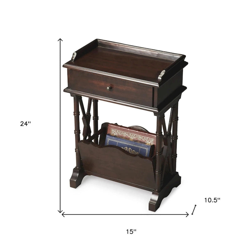 HomeRoots 24 Black Solid and Manufactured Wood End Table With Drawer And Shelf With Magazine Holder - 24