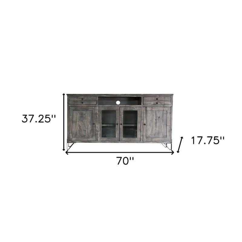 HomeRoots 70 Gray Solid Wood Cabinet Enclosed Storage Distressed TV Stand - 70' X '37.25' X '17.75