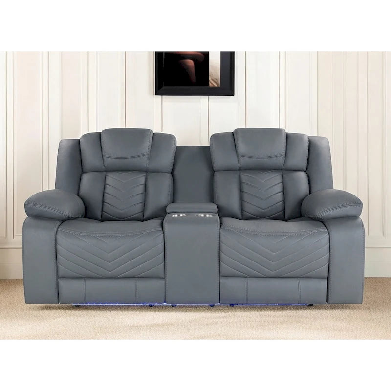 75 Light Gray Faux Leather Power Reclining Loveseat With Storage