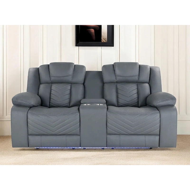 75 Light Gray Faux Leather Power Reclining Loveseat With Storage