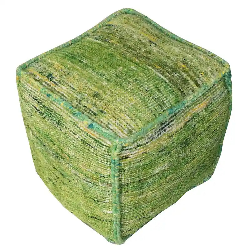 18 Green Recycled Silk and Cotton Blend Cube Pouf Ottoman