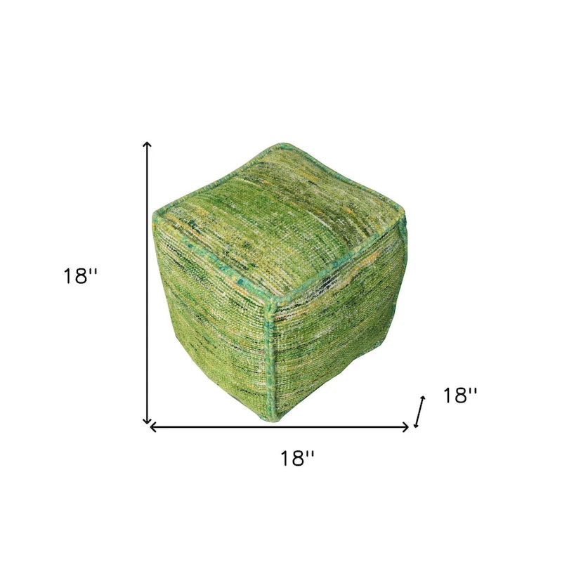 18 Green Recycled Silk and Cotton Blend Cube Pouf Ottoman