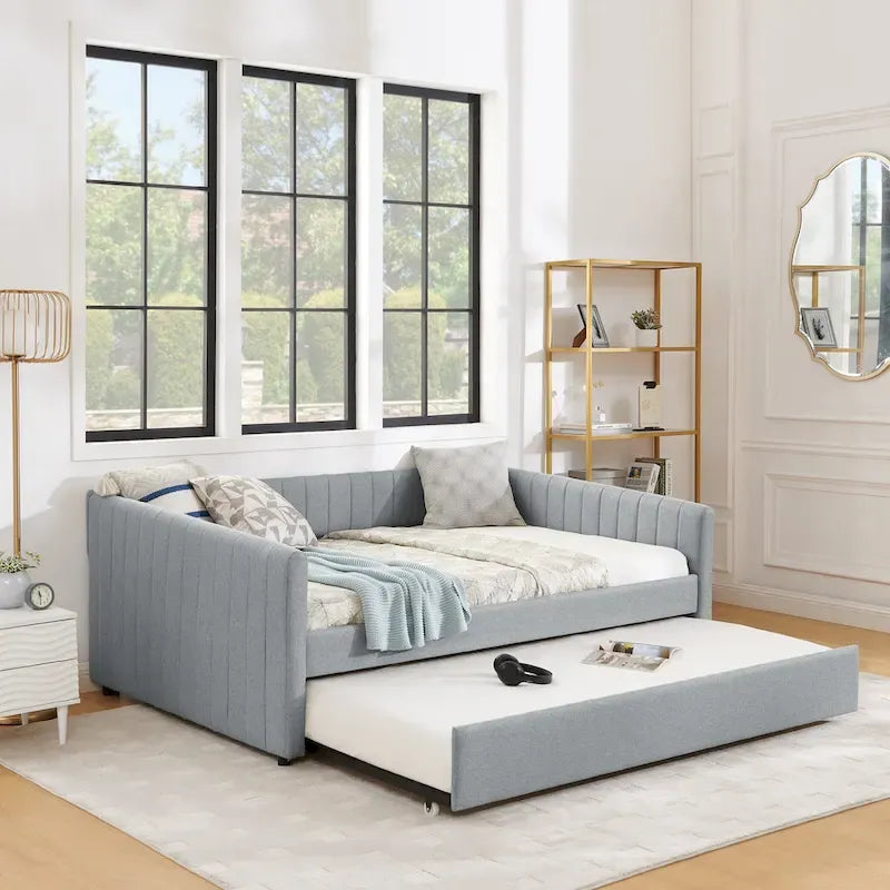 Full Size Daybed with Trundle Upholstered Sofa Bed