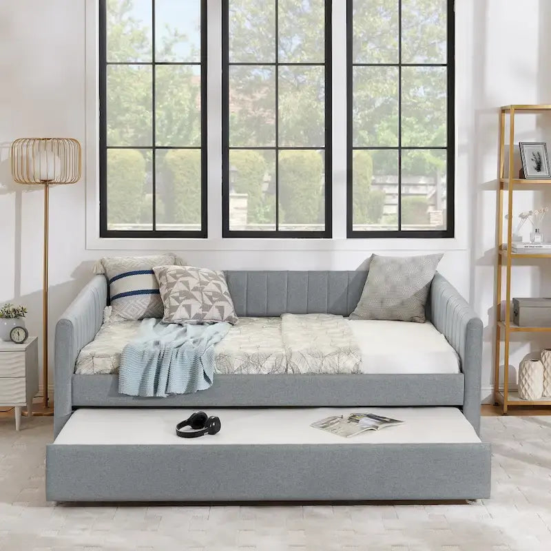 Full Size Daybed with Trundle Upholstered Sofa Bed