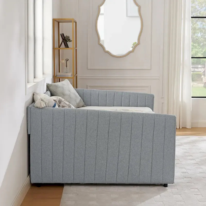 Full Size Daybed with Trundle Upholstered Sofa Bed
