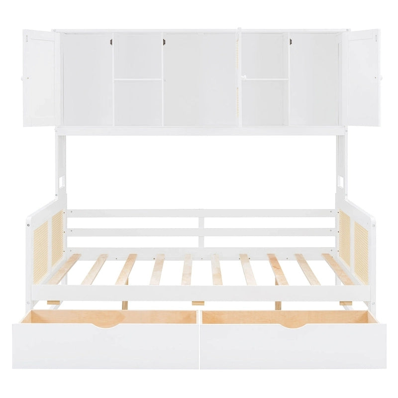 Modern Full Size Wood Daybed Storage Platform Bed Frame with All-in-One Cabinet, 2 Drawers and Shelf