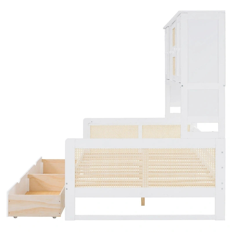 Modern Full Size Wood Daybed Storage Platform Bed Frame with All-in-One Cabinet, 2 Drawers and Shelf