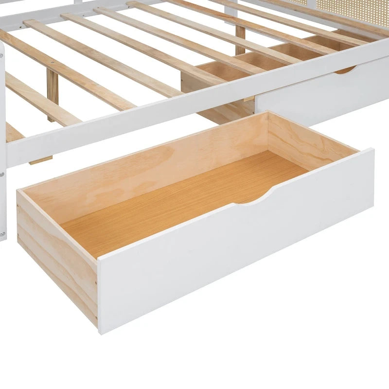 Modern Full Size Wood Daybed Storage Platform Bed Frame with All-in-One Cabinet, 2 Drawers and Shelf
