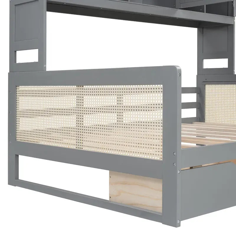 Modern Full Size Wood Daybed Storage Platform Bed Frame with All-in-One Cabinet, 2 Drawers and Shelf