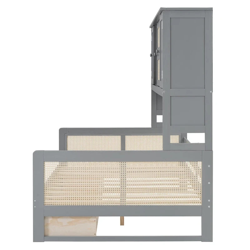 Modern Full Size Wood Daybed Storage Platform Bed Frame with All-in-One Cabinet, 2 Drawers and Shelf