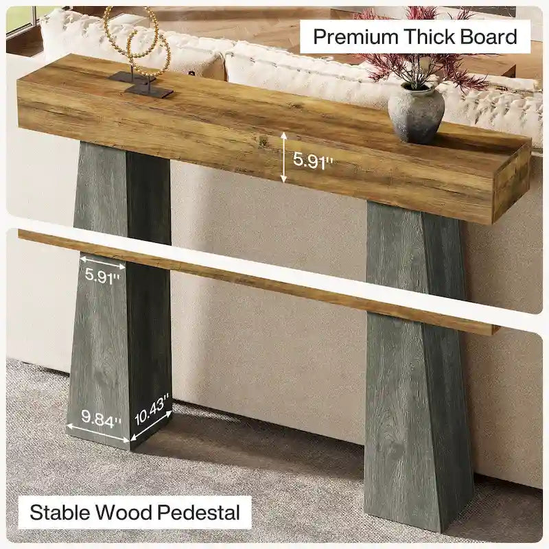 Farmhouse Entryway Table, 63-Inch Long Wooden Sofa Console TableB