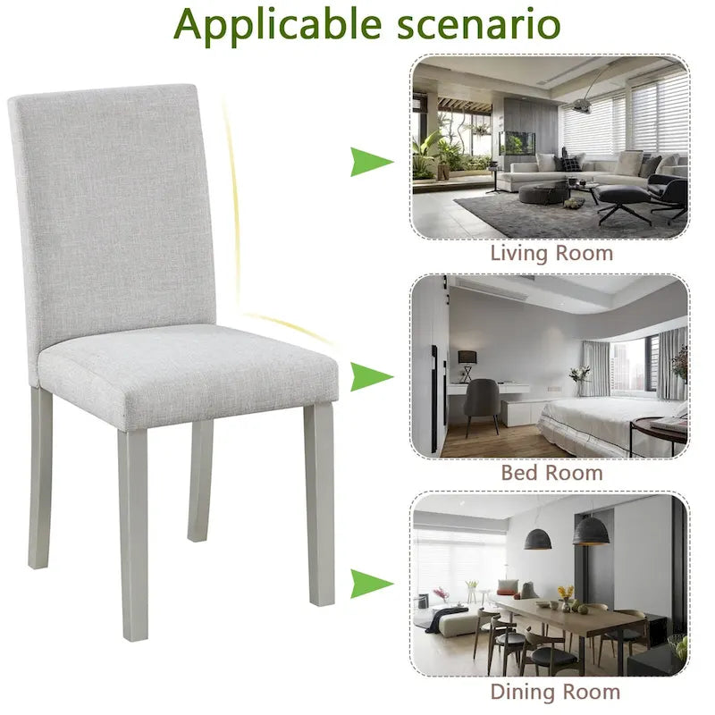 Dining Chairs Set of 2, Modern Kitchen & Dining Room Chairs, Upholstered Linen Cushion Seat and Rubber Wood Legs