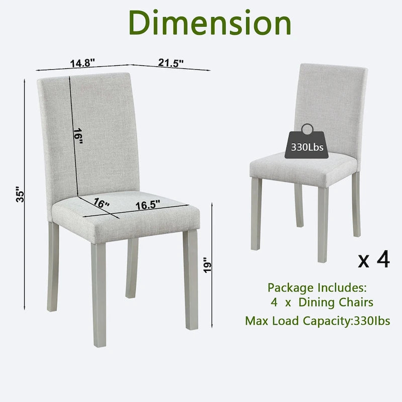 Dining Chairs Set of 2, Modern Kitchen & Dining Room Chairs, Upholstered Linen Cushion Seat and Rubber Wood Legs