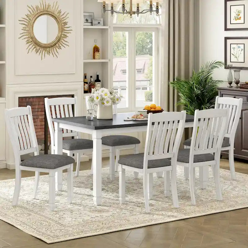 7-Piece Rustic Farmhouse Dining Table and Chair Sets Simple Dining Table and Chair Sets with Shaped Legs for Open-Concept Spaces