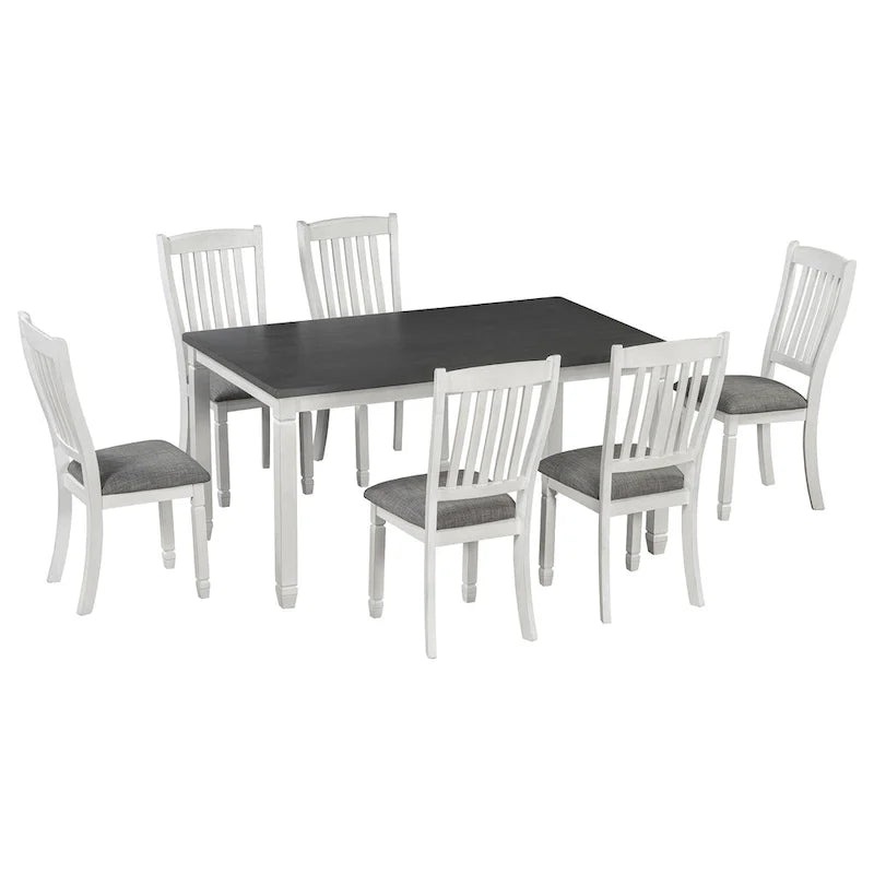 7-Piece Rustic Farmhouse Dining Table and Chair Sets Simple Dining Table and Chair Sets with Shaped Legs for Open-Concept Spaces