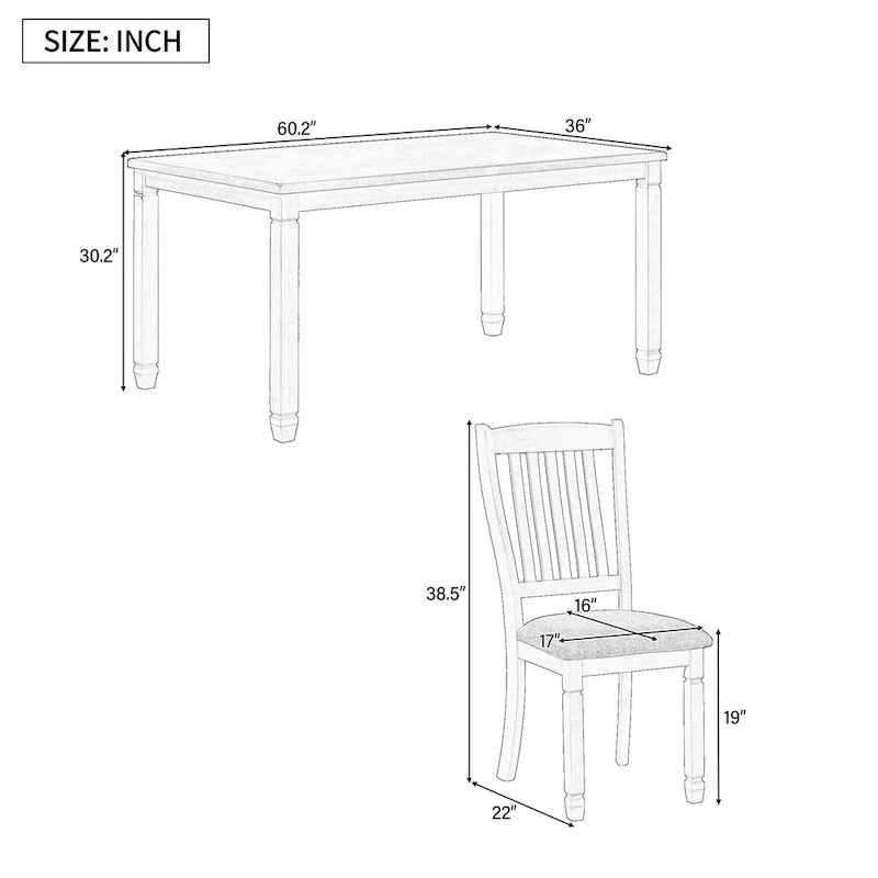 7-Piece Rustic Farmhouse Dining Table and Chair Sets Simple Dining Table and Chair Sets with Shaped Legs for Open-Concept Spaces