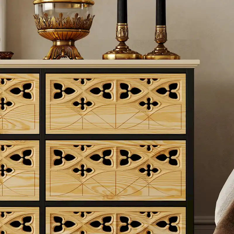 Exquisite Carved and Hollowed Nine Drawer Cabinet Elegance Meets Function Dresser Chest