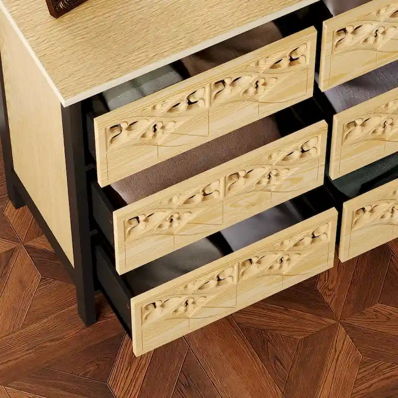 Exquisite Carved and Hollowed Nine Drawer Cabinet Elegance Meets Function Dresser Chest
