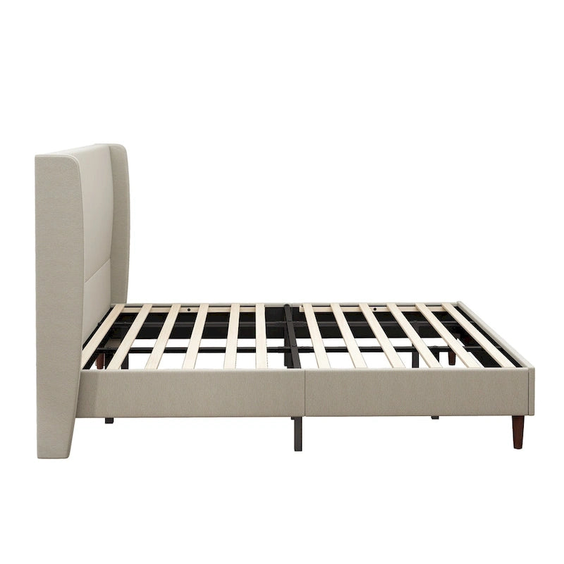 King Platform Bed with Solid Wood Legs & 12-Slat Support